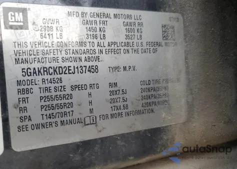 2014 Buick Enclave from USA, damaged, VIN 5GAKRCKD2EJ137458